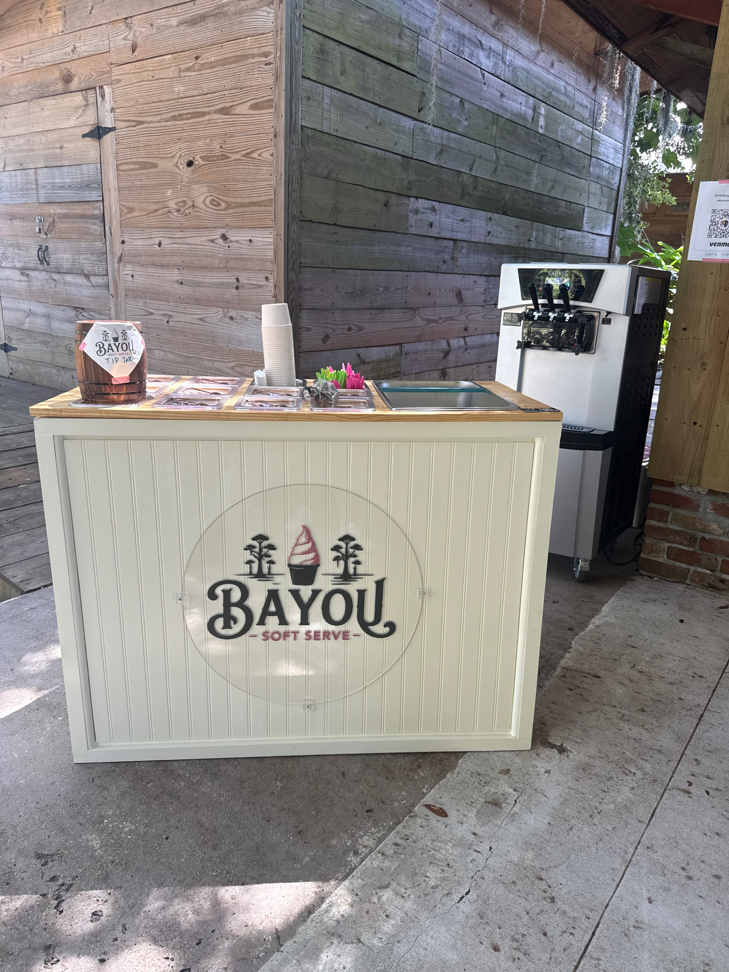 Our branded soft serve cart set up and ready to serve
